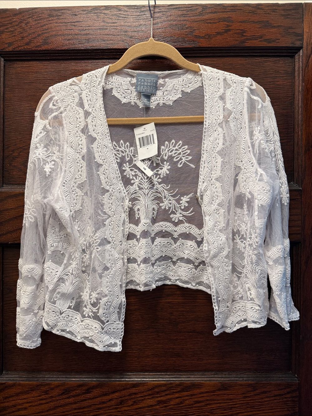 White Embroidered Lace Open-Front Cardigan NEW with Tags